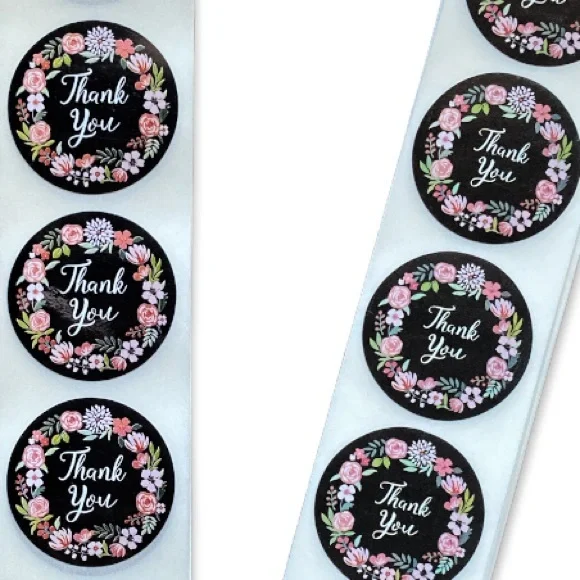 300 Pack of 1" Round Roses & Flowers Wreath Stickers "Thank you" PRICE IS FIRM - Picture 2 of 3